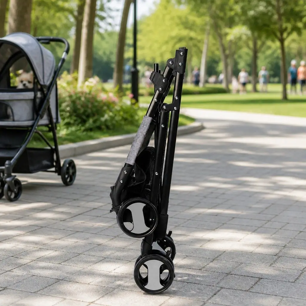 Pet Stroller for Dog Cat Travel Carrier Foldable Grey 77cm x 51cm x 102cm