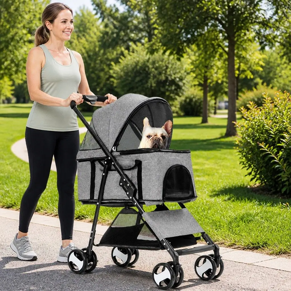 Pet Stroller for Dog Cat Travel Carrier Foldable Grey 77cm x 51cm x 102cm
