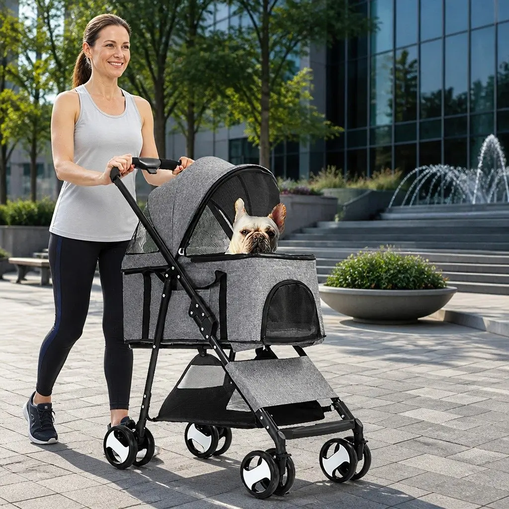 Pet Stroller for Dog Cat Travel Carrier Foldable Grey 77cm x 51cm x 102cm