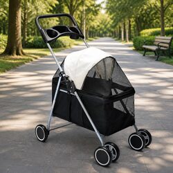 Pet Stroller - Dimensions: 58cm x 30cm x 52cm, Black