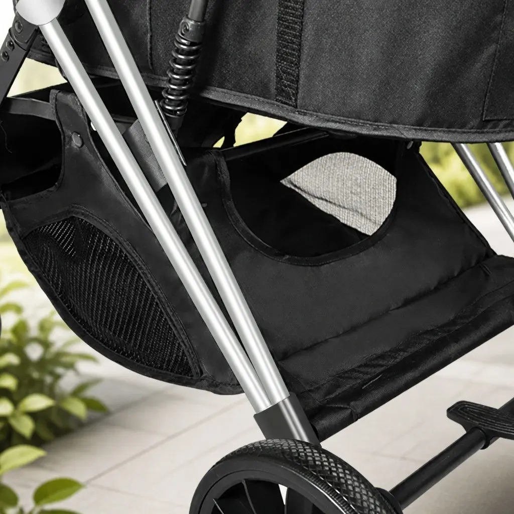 Pet Stroller 4 Wheels Dog Cat Pram Carrier Foldable Breathable Mesh Window