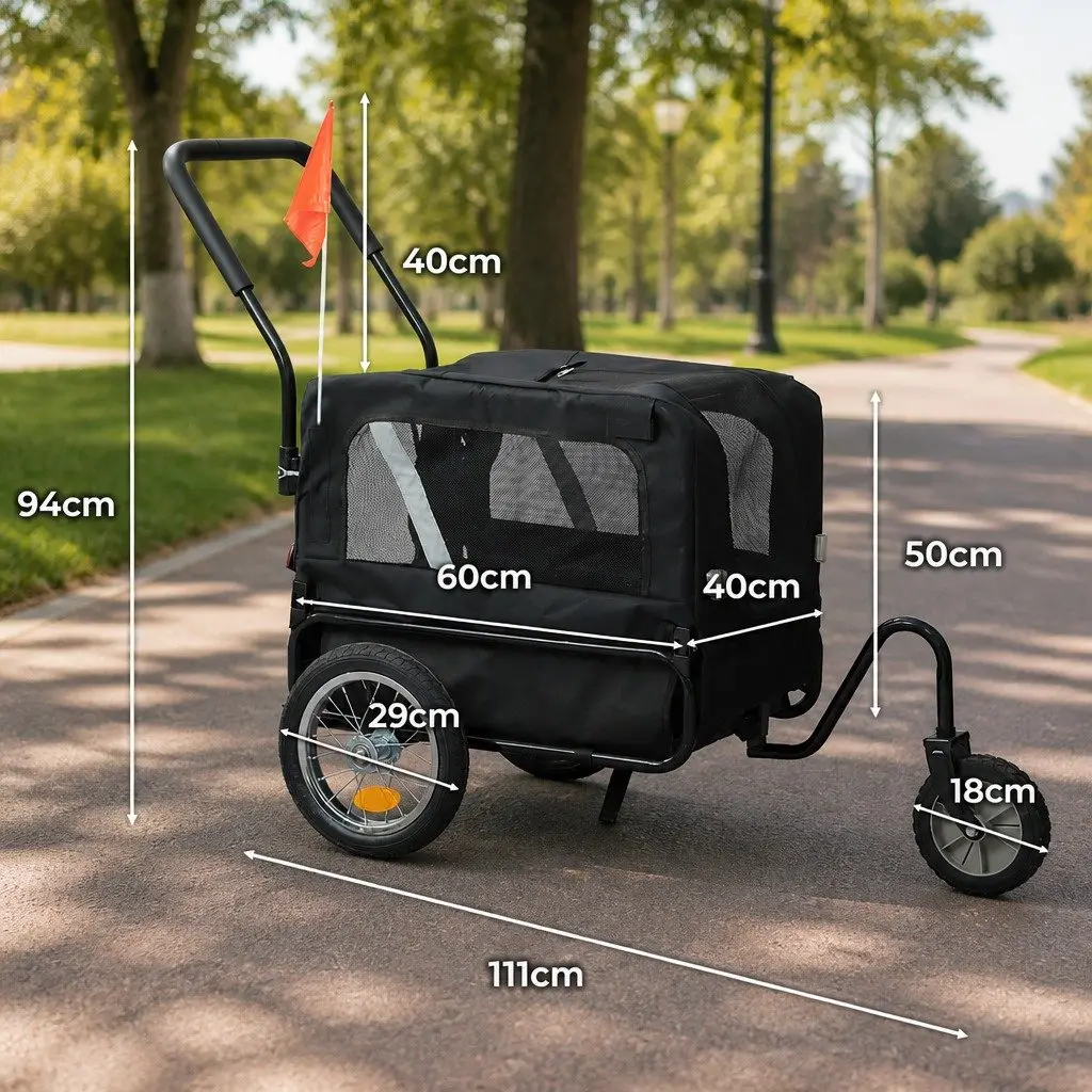 Pet Bike Trailer 2-in-1 Foldable Dog Carrier Stroller for Outdoor Use Large Size