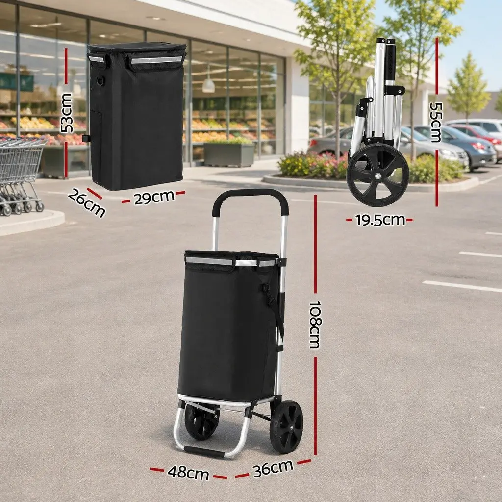 Shopping Trolley Cart Kitchen Dining Foldable Black 45kg Capacity