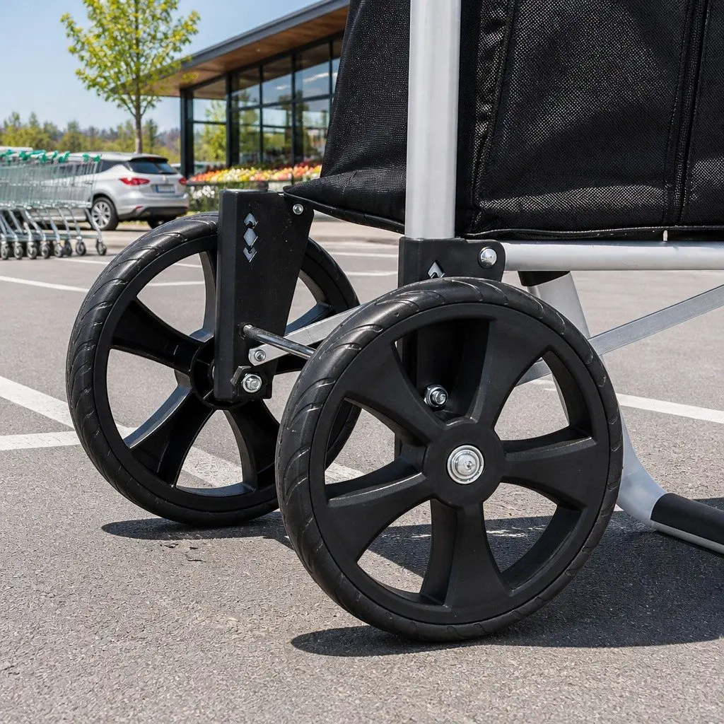 Shopping Trolley Cart Kitchen Dining Foldable Black 45kg Capacity