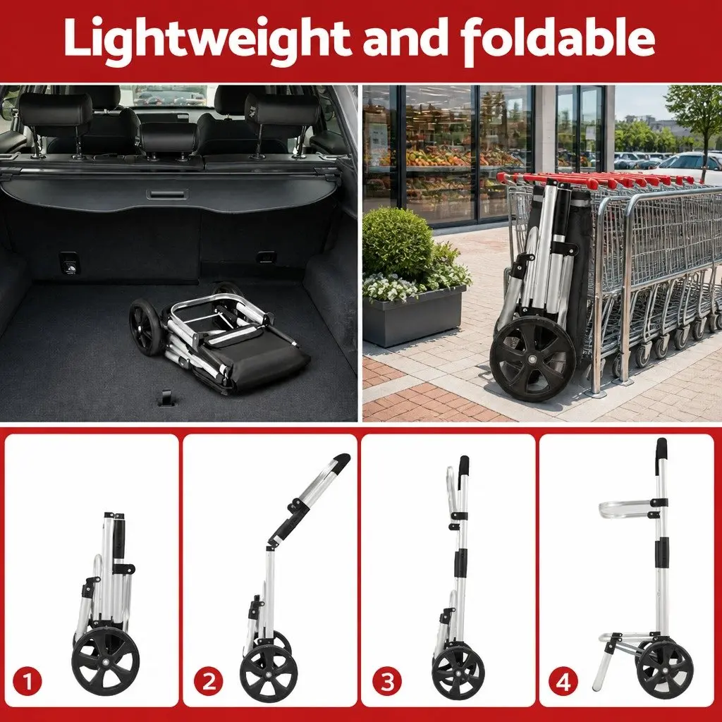 Shopping Trolley Cart Kitchen Dining Foldable Black 45kg Capacity