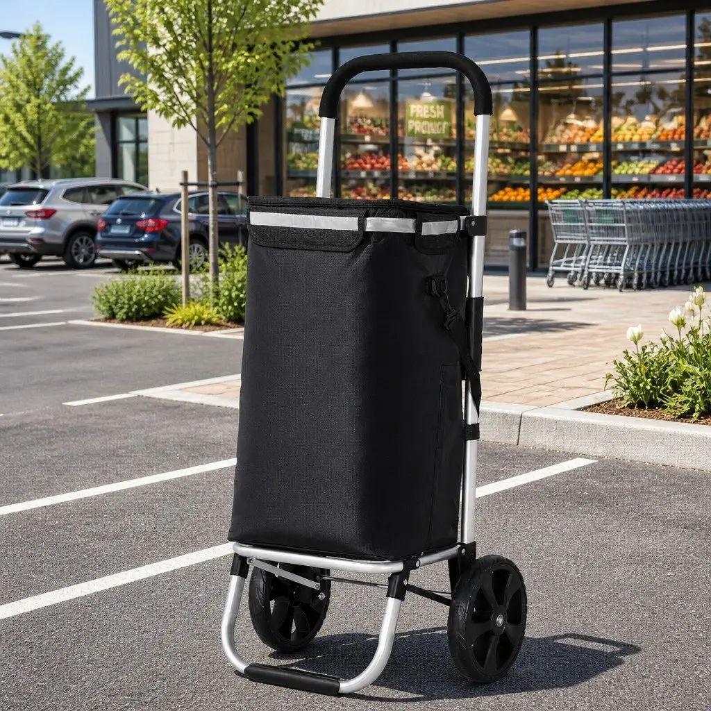 Shopping Trolley Cart Kitchen Dining Foldable Black 45kg Capacity