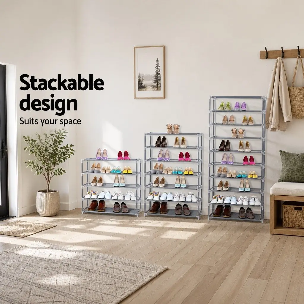 10-Tier Shoe Rack Storage Organizer Living Room Silver Metal Frame