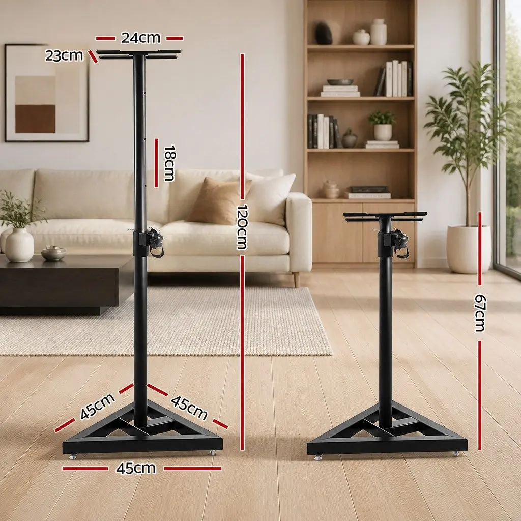 Speaker Stand 67-120cm Adjustable Height Surround Sound Studio Home Audio 2pcs