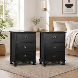 Black 3-Drawer Bedside Table Dimensions and Specs
