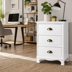 3-Drawer White Bedside Storage Table Dimensions & Specs
