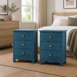 Specifications of Vintage Blue Nightstand with 3 Drawers