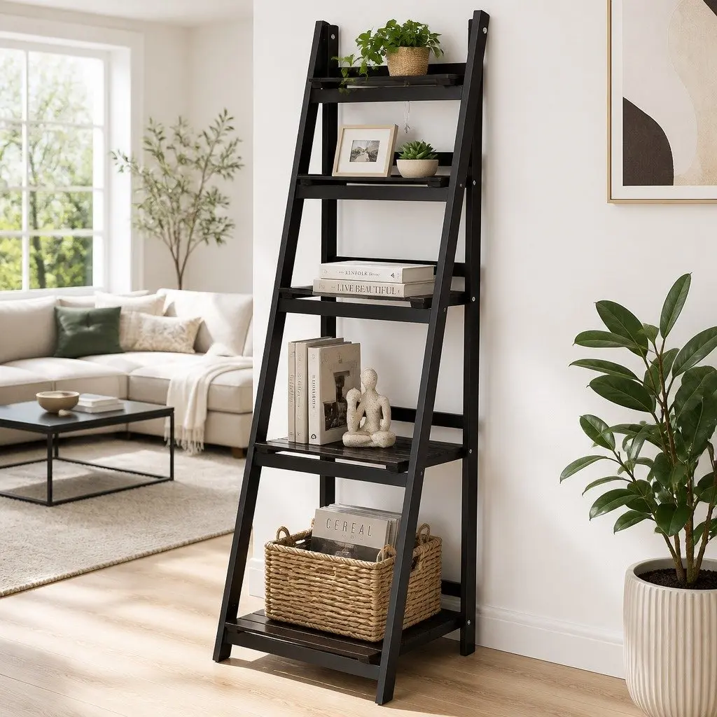 5-Tier Ladder Shelf Freestanding Corner Bookcase Storage Display Stand Coffee