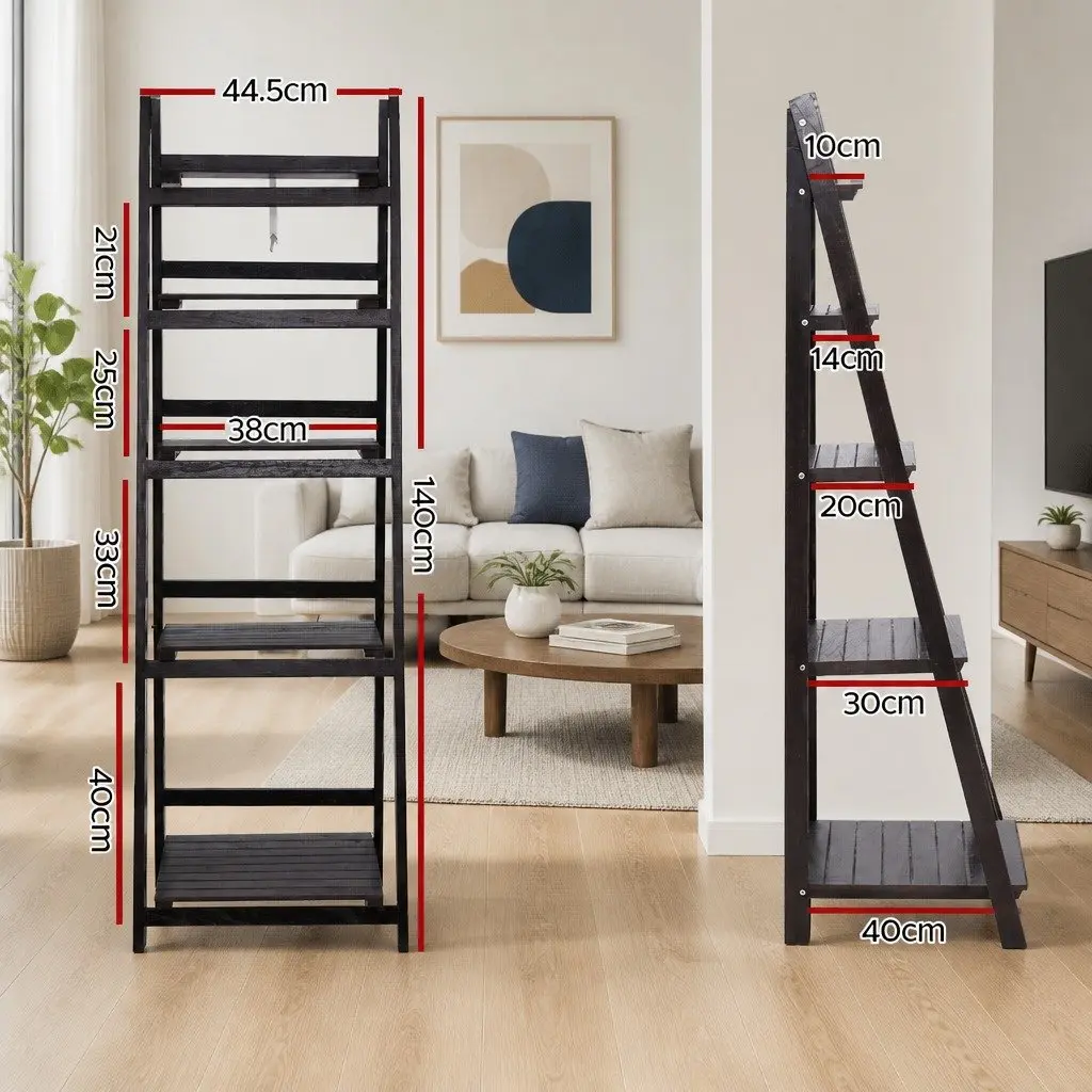 5-Tier Ladder Shelf Freestanding Corner Bookcase Storage Display Stand Coffee