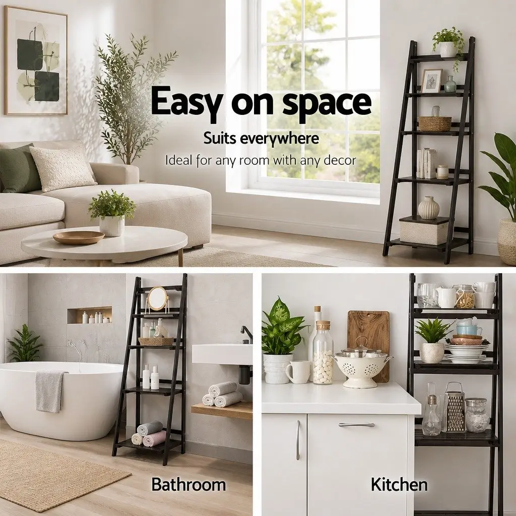 5-Tier Ladder Shelf Freestanding Corner Bookcase Storage Display Stand Coffee