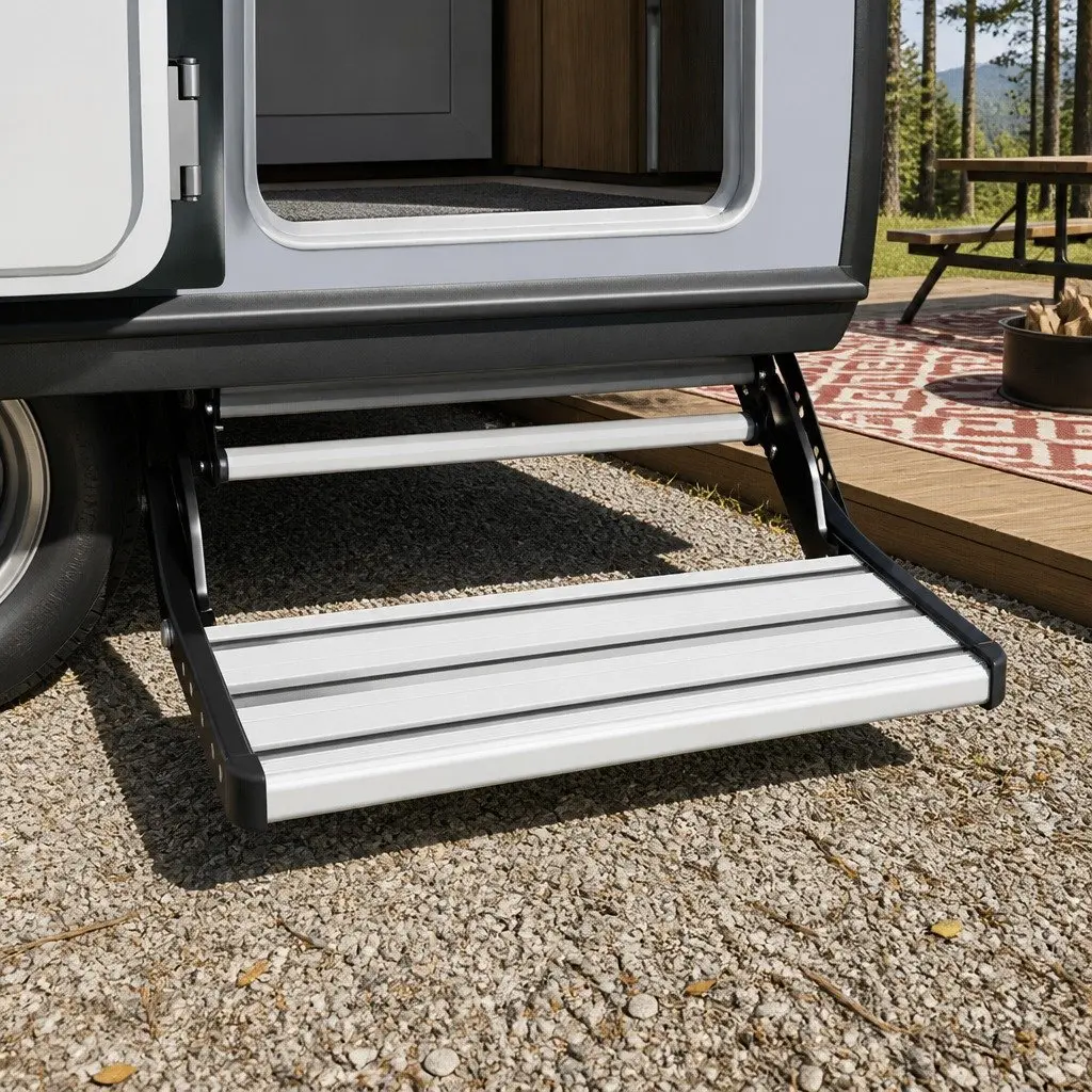 Manual Caravan Step Folding RV Entry Stair 200kg Capacity Non-Slip Aluminium