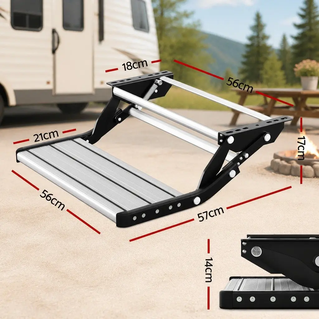 Manual Caravan Step Folding RV Entry Stair 200kg Capacity Non-Slip Aluminium