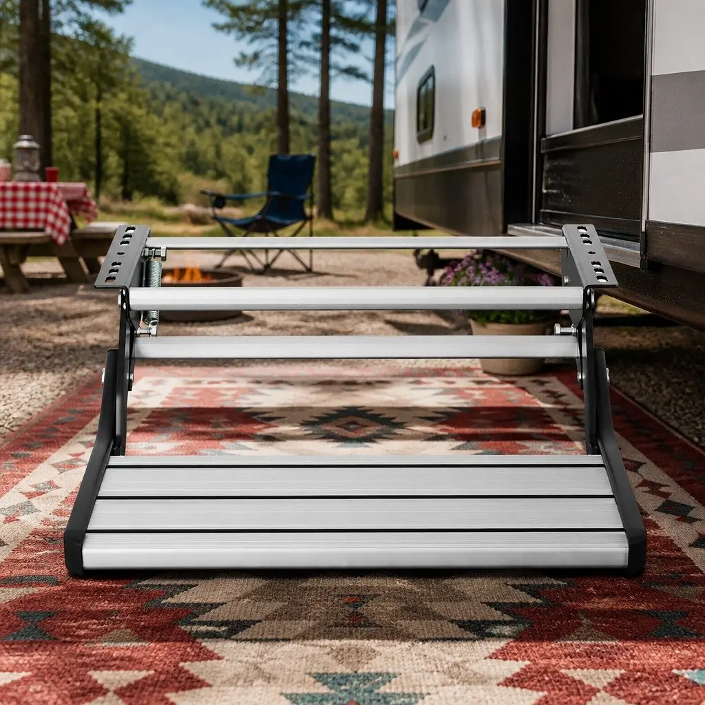 Manual Caravan Step Folding RV Entry Stair 200kg Capacity Non-Slip Aluminium