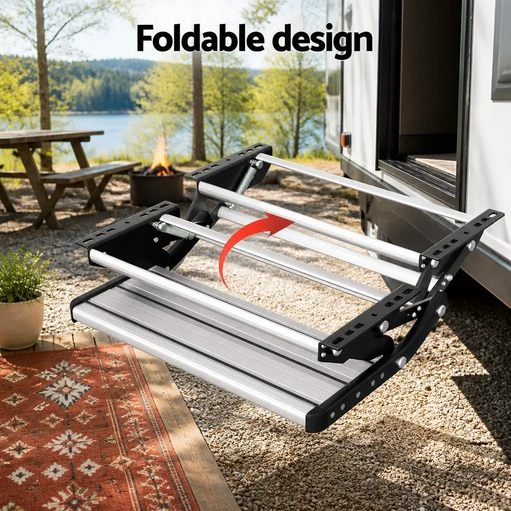 Manual Caravan Step Folding RV Entry Stair 200kg Capacity Non-Slip Aluminium