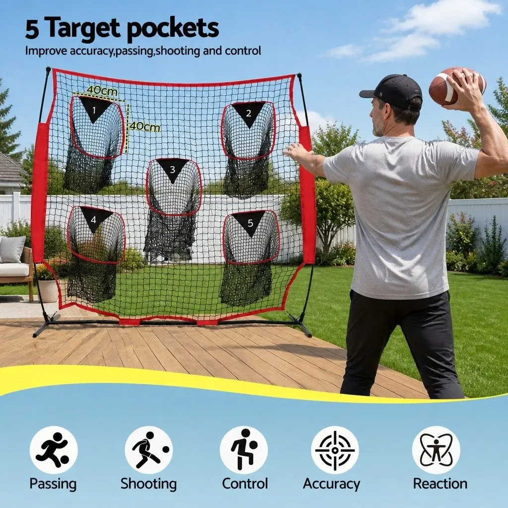 Football Training Net Portable Soccer Goal 1.8m for Backyard Practice with Five Target Rebounder Pockets