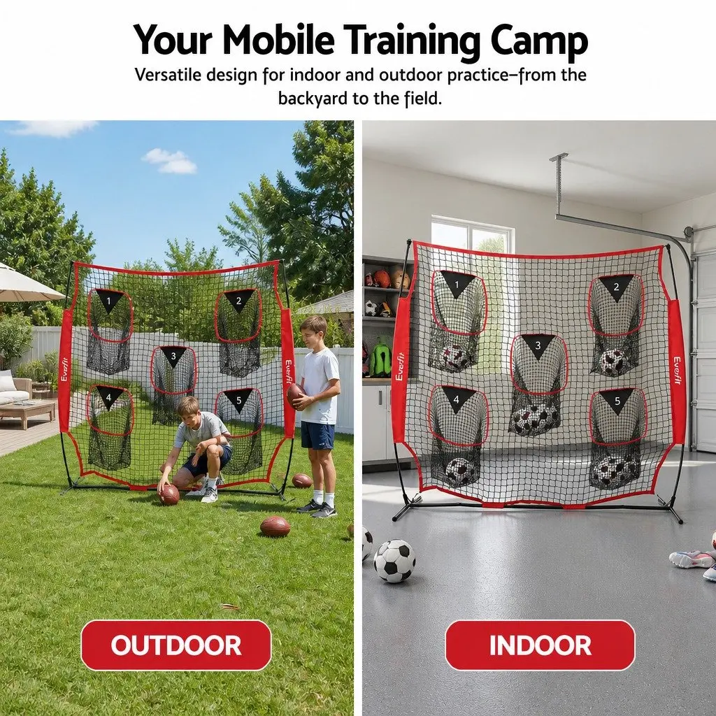 Football Training Net Portable Soccer Goal 1.8m for Backyard Practice with Five Target Rebounder Pockets