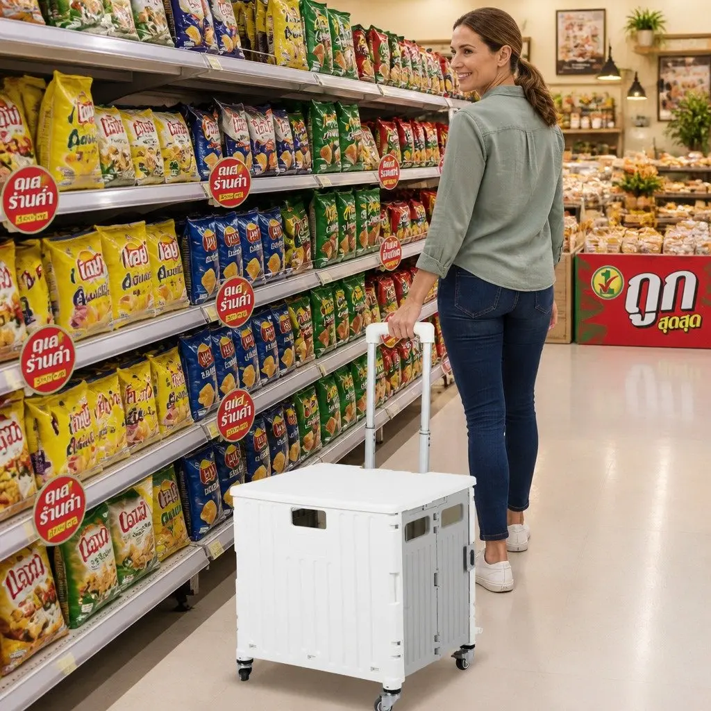 Folding Shopping Trolley Cart for Grocery Use Collapsible Size 42cm L x 36cm W x 45cm H