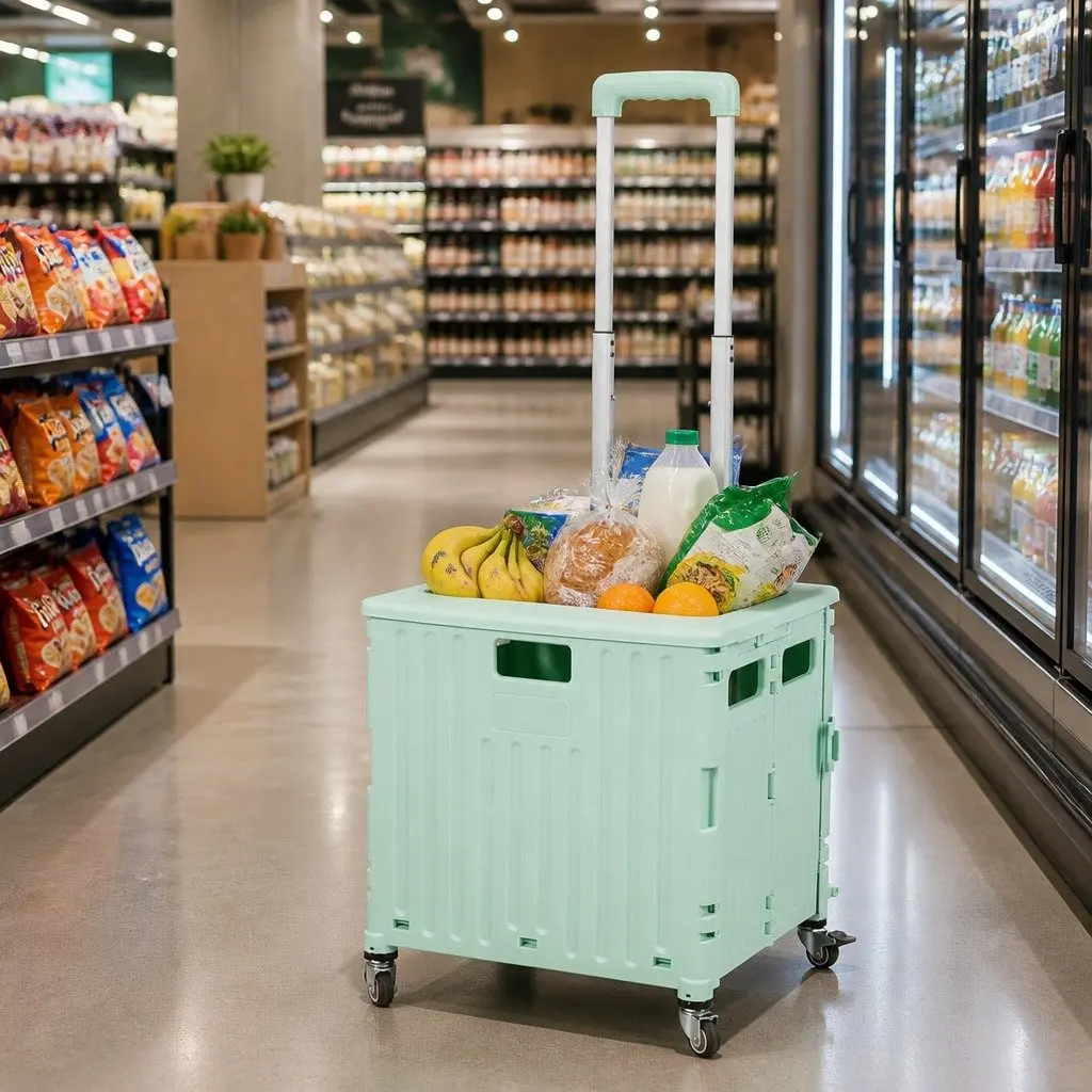 Folding Shopping Trolley with PP Crate and Aluminum Handle