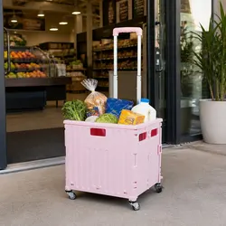 Pink Folding Grocery Trolley Cart - Specs Inside