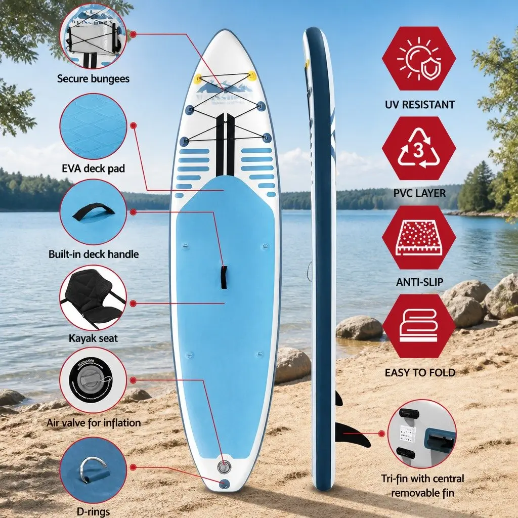 Inflatable Stand Up Paddle Board for Lakes Rivers and Open Water 10.6ft Blue