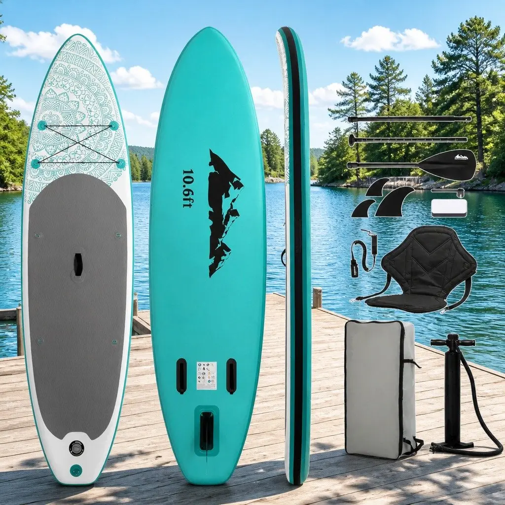 Inflatable Stand Up Paddle Board 10.6ft for Lakes Rivers and Open Water Green