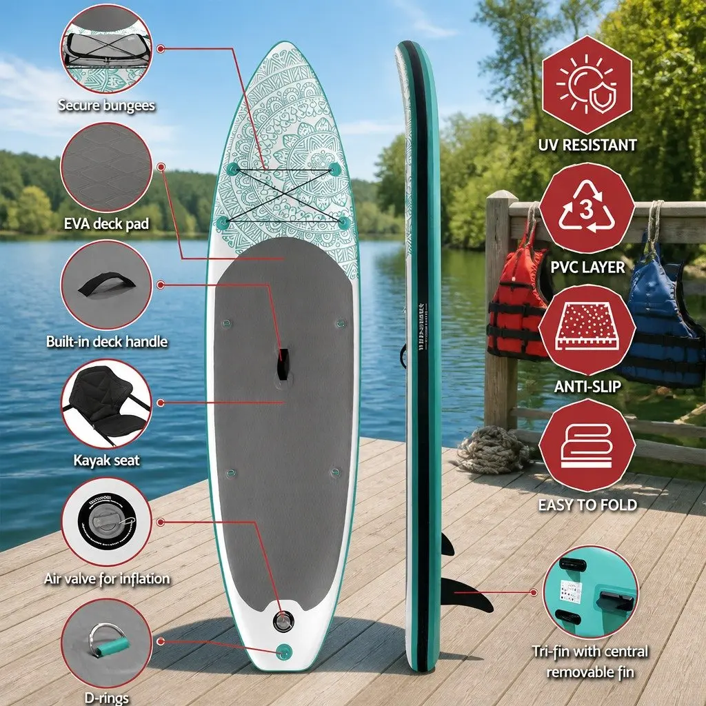 Inflatable Stand Up Paddle Board 10.6ft for Lakes Rivers and Open Water Green
