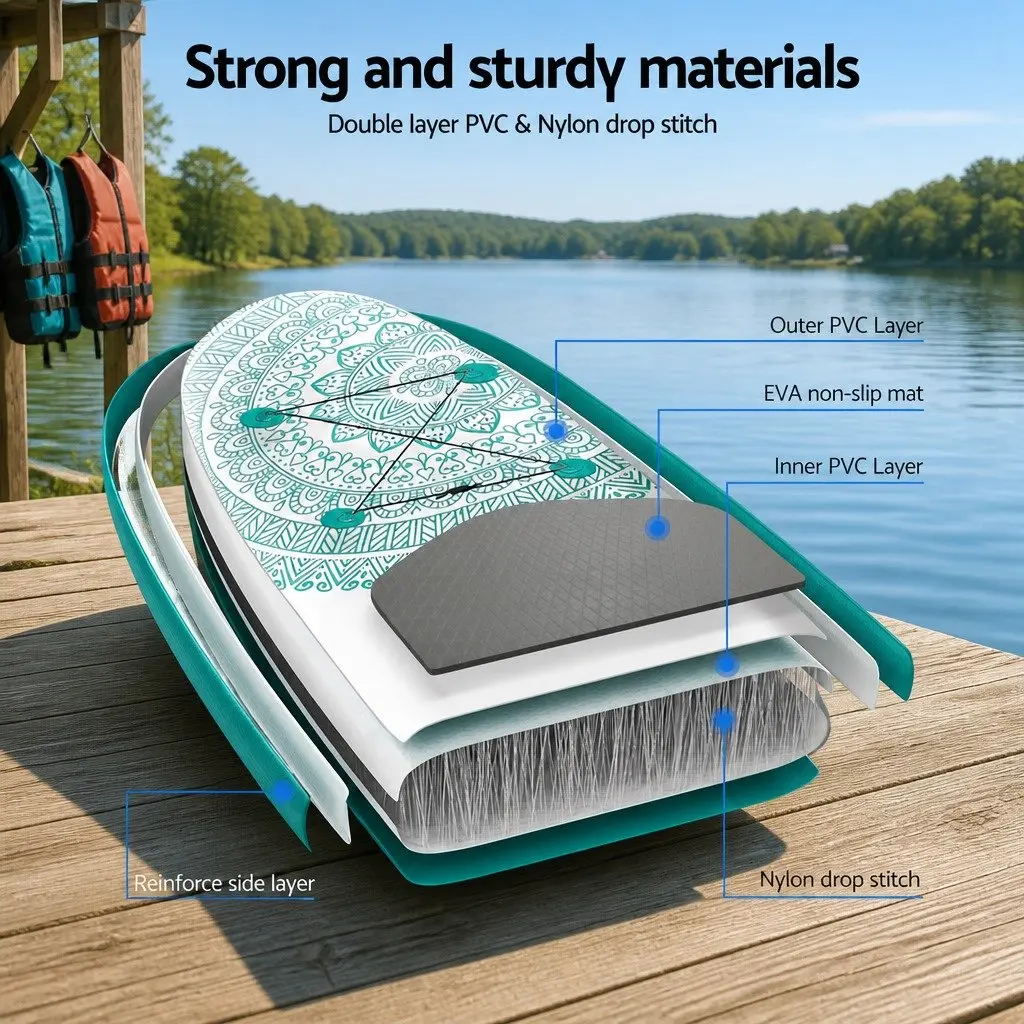 Inflatable Stand Up Paddle Board 10.6ft for Lakes Rivers and Open Water Green