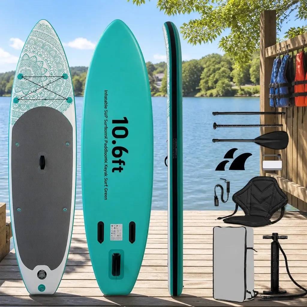 Inflatable Stand Up Paddle Board 10.6ft for Lakes Rivers and Open Water Green