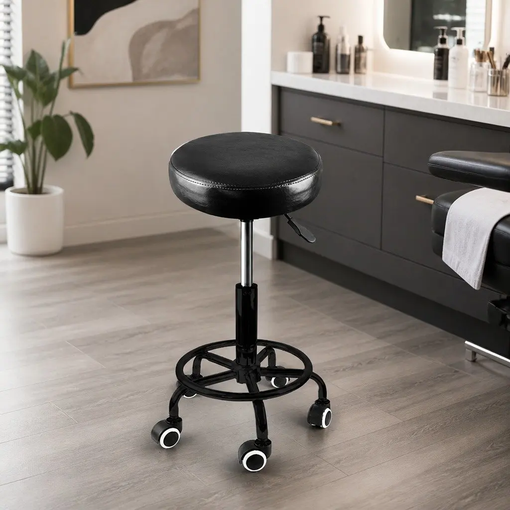 Black PU Leather Salon Stool with Adjustable Height