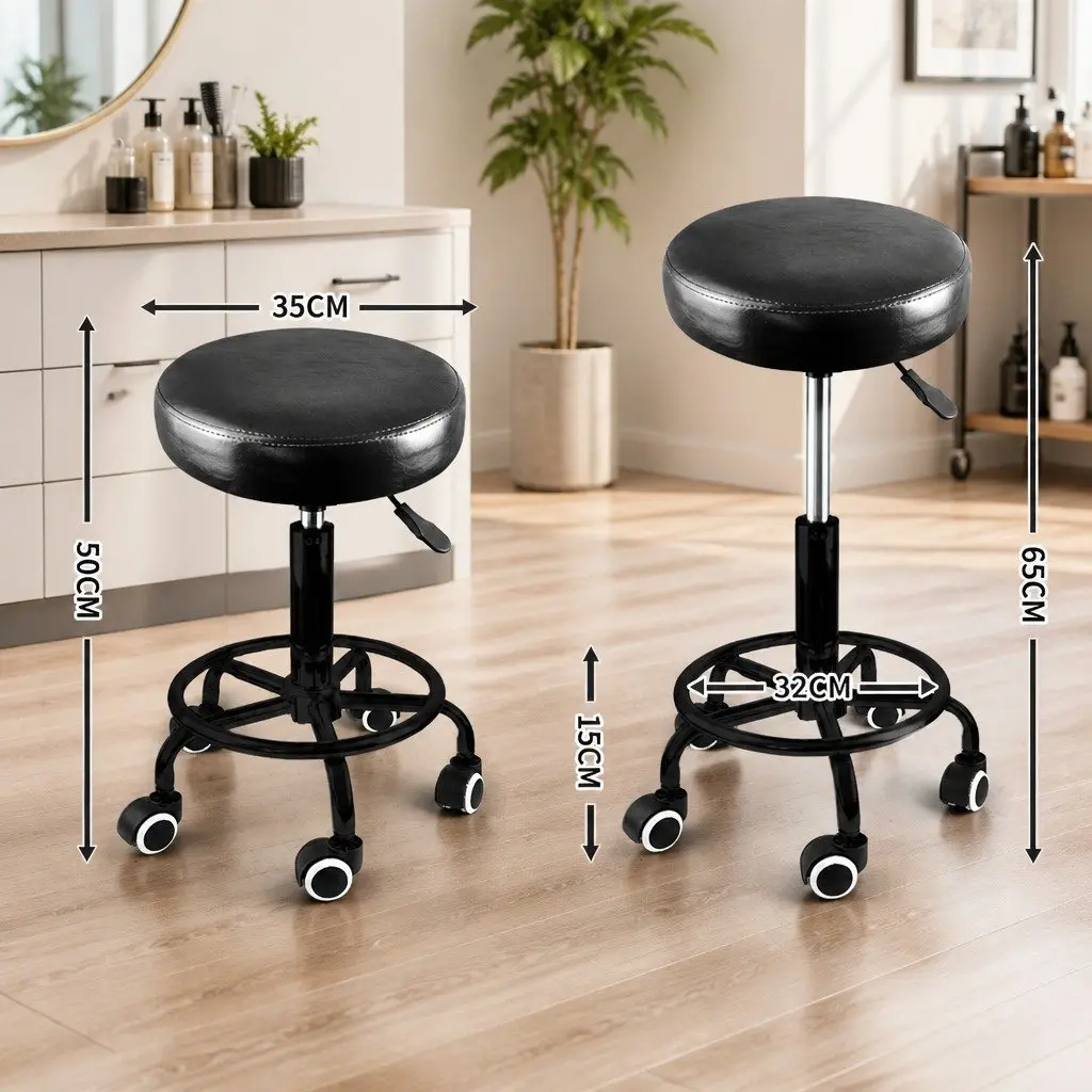 Black PU Leather Salon Stool with Adjustable Height