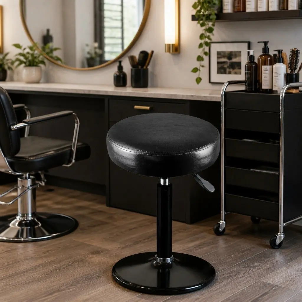 Black PU Leather Salon Stool with Adjustable Height