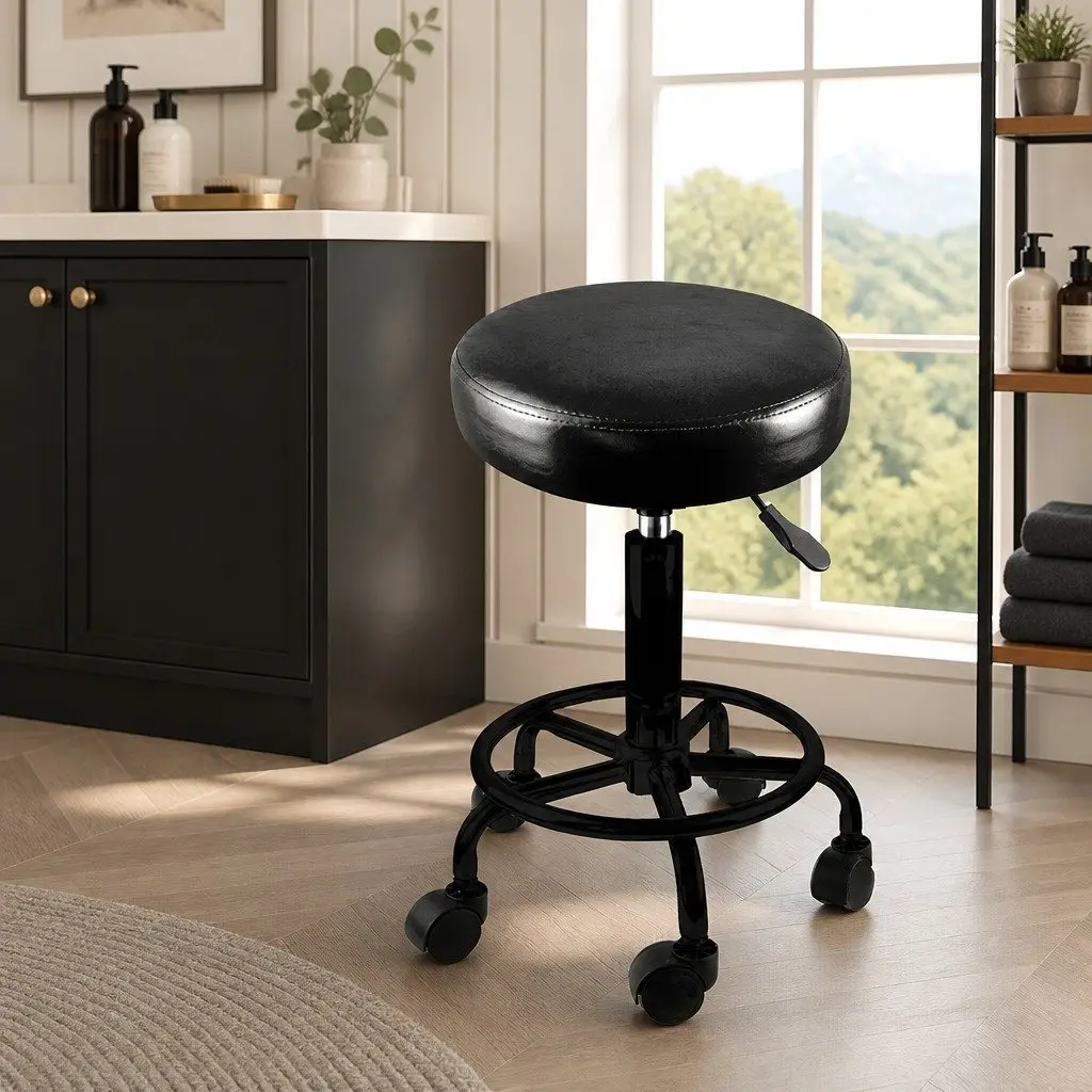 Black PU Leather Salon Stool with Adjustable Height