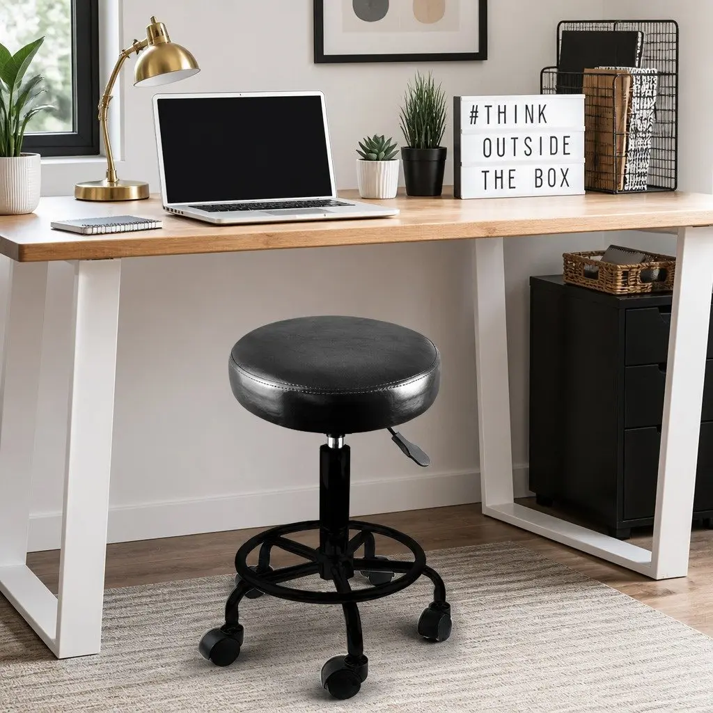 Black PU Leather Salon Stool with Adjustable Height