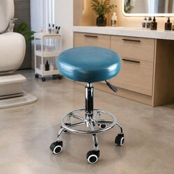Technical Specs of Teal PU Leather Salon Stool with Wheels