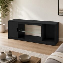 TV Stand Storage Cabinet 140cm Black LED Entertainment Unit Living Room Media