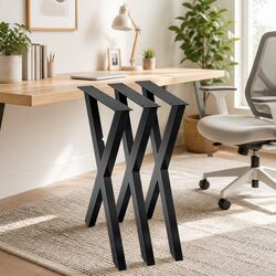 X-Shaped Metal Table Legs - 71cm Height, Black, Set of 2