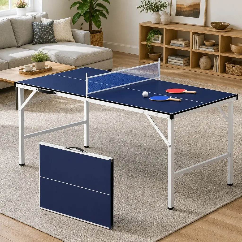 Table Tennis Table Indoor Home Use Portable Foldable Blue Size 152cm x 76.5cm x 71cm