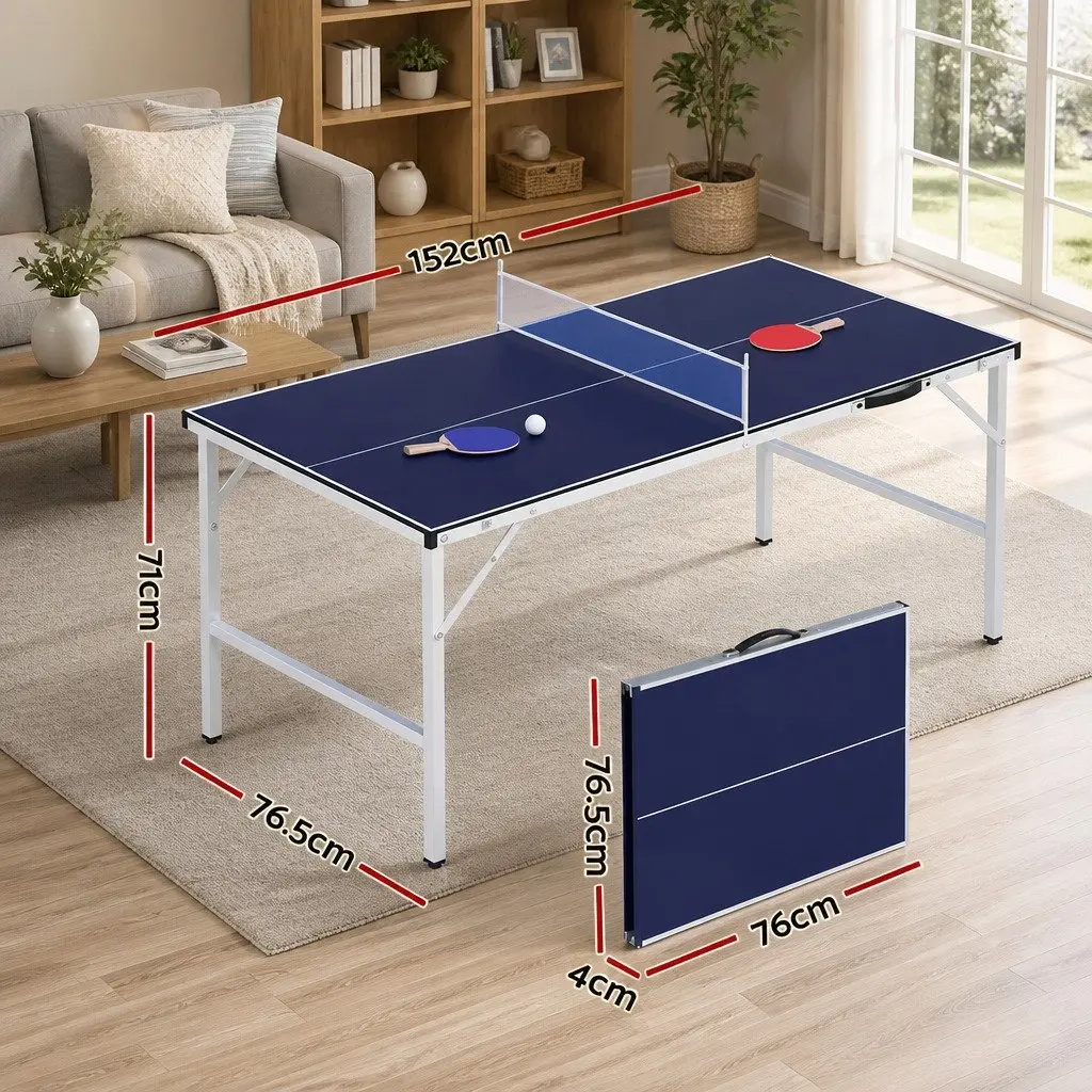 Table Tennis Table Indoor Home Use Portable Foldable Blue Size 152cm x 76.5cm x 71cm
