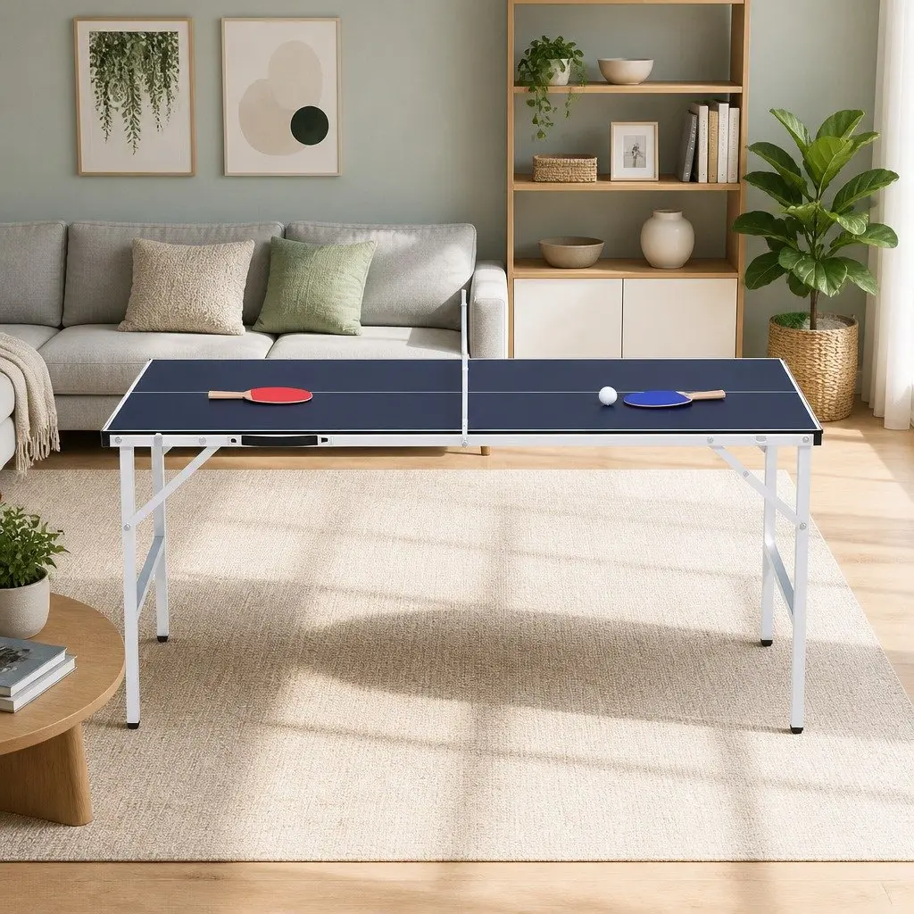 Table Tennis Table Indoor Home Use Portable Foldable Blue Size 152cm x 76.5cm x 71cm
