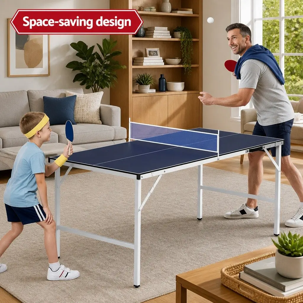 Table Tennis Table Indoor Home Use Portable Foldable Blue Size 152cm x 76.5cm x 71cm