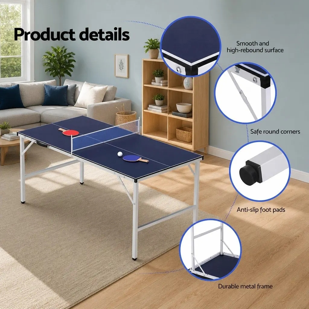 Table Tennis Table Indoor Home Use Portable Foldable Blue Size 152cm x 76.5cm x 71cm