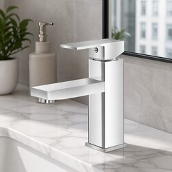 Basin Mixer Tap Square Faucet Chrome Vanity Laundry Bathroom Sink Spout Silver
