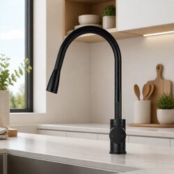 Pull Out Kitchen Mixer Tap 2 Mode Sink Faucet Basin Laundry Black 360° Swivel