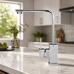 Kitchen Mixer Tap Chrome Square Sink Faucet Basin Laundry Single Hole Gooseneck