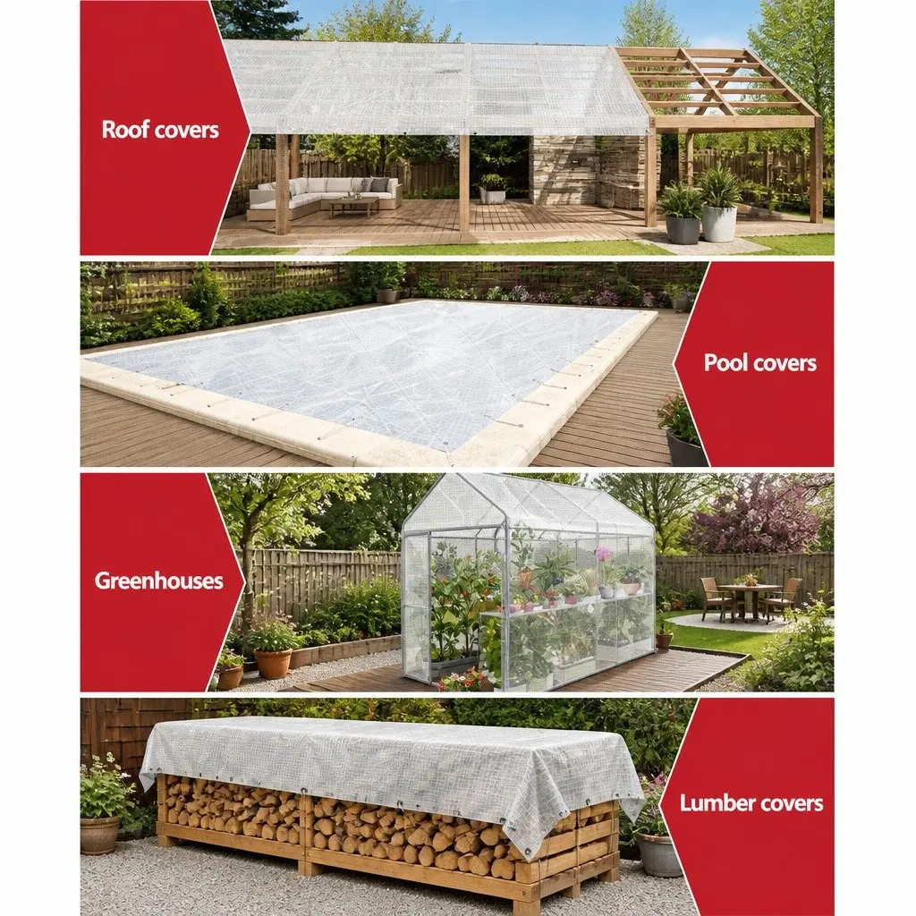 Heavy Duty Poly Tarp 5x6m Clear Waterproof Camping Cover UV Resistant Reinforced
