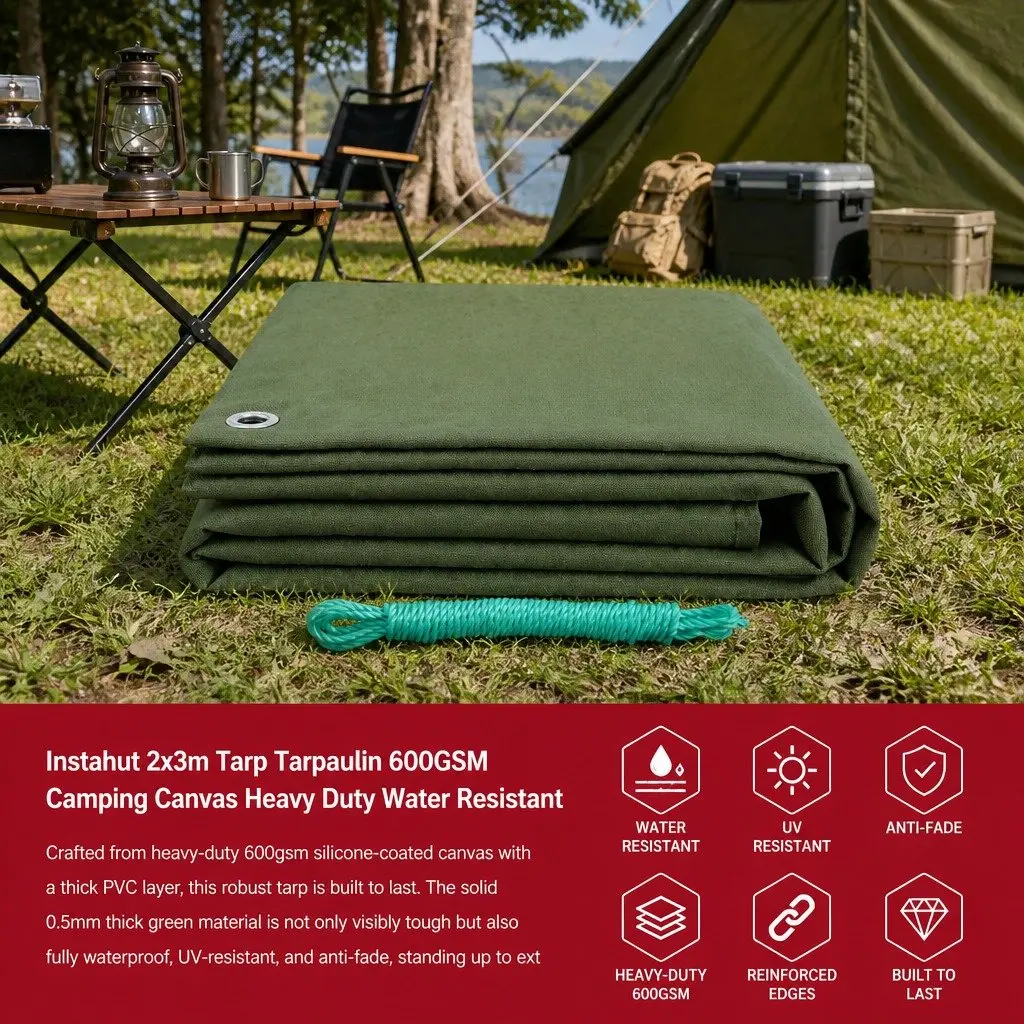 Heavy Duty Tarp for Camping 2x3m Water Resistant UV Resistant Canvas